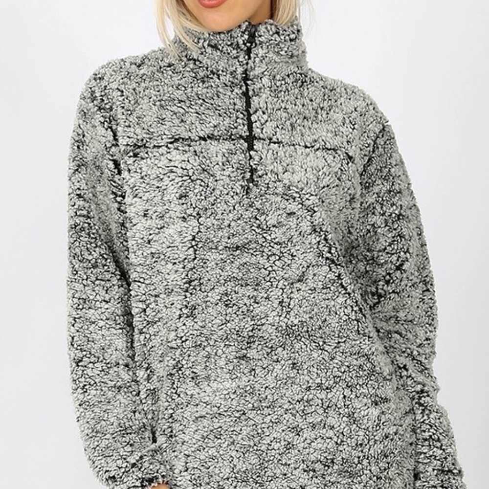 PLUS SIZE SOFT SHERPA PULLOVER ZIP-UP WITH POCKETS